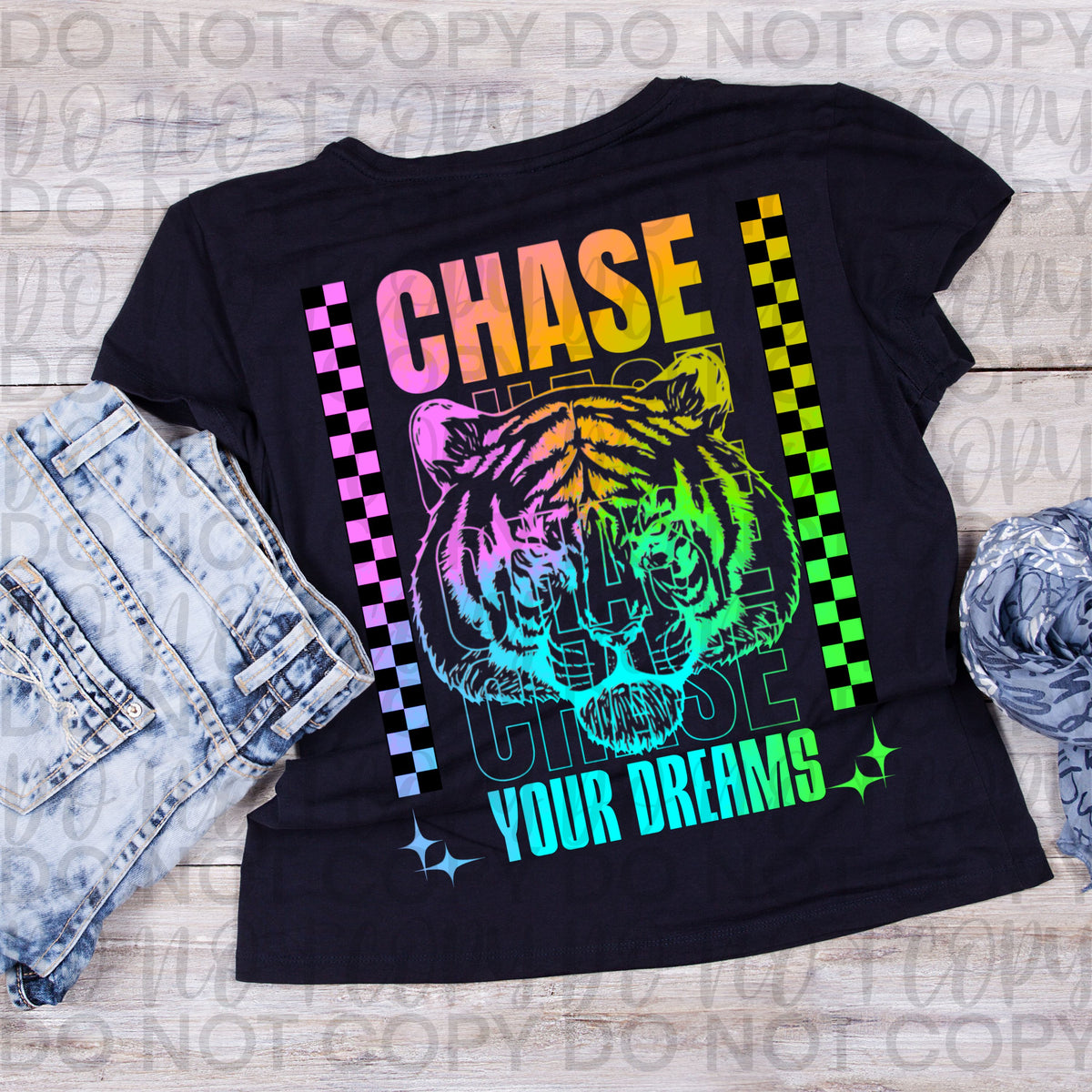 Chase your Dreams Rainbow Tiger (Starlight) DTF transfer