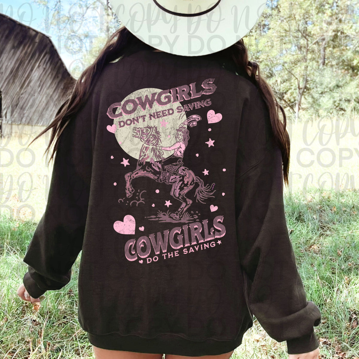 Cowgirls don't need saving PINK (Starlight) DTF transfer