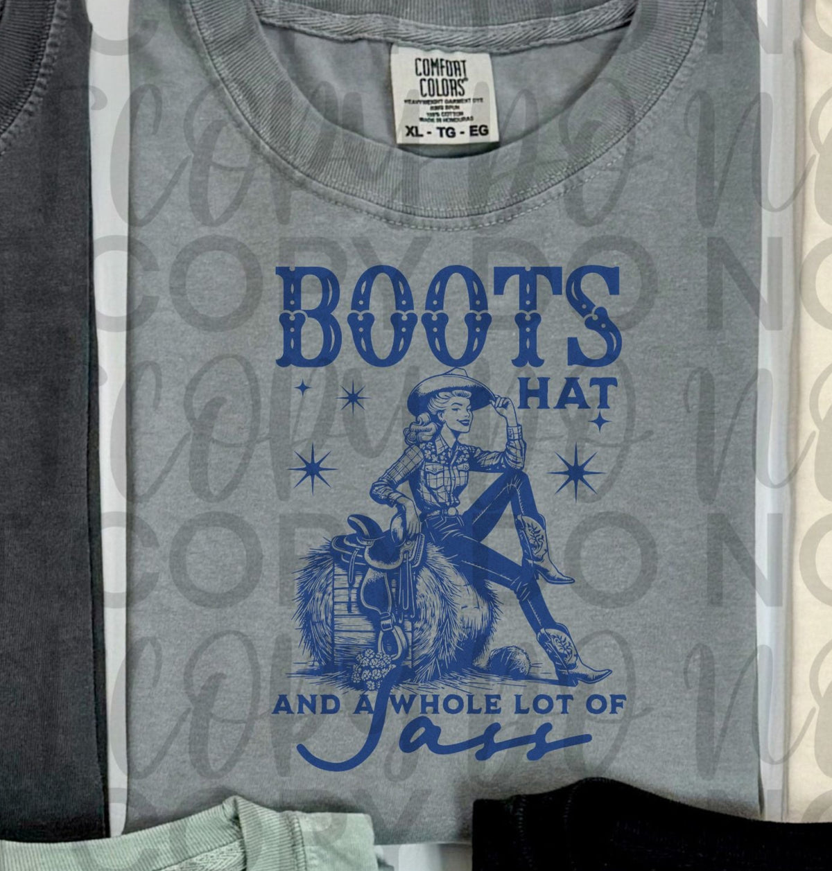 Boots, Hat, and a whole lot of sass BLUE (Starlight) DTF transfer