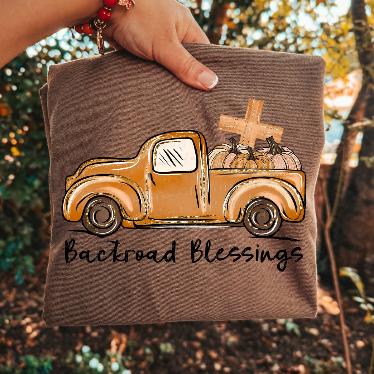 Backroad blessings truck with pumpkins and cross (Virgo) DTF Transfer