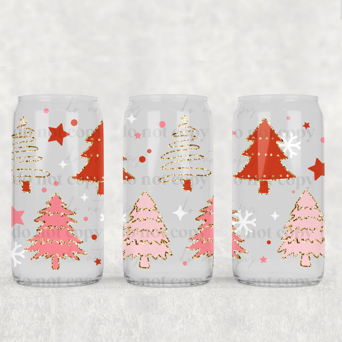 7056 red and pink christmas trees (CSC) UV DTF WRAP