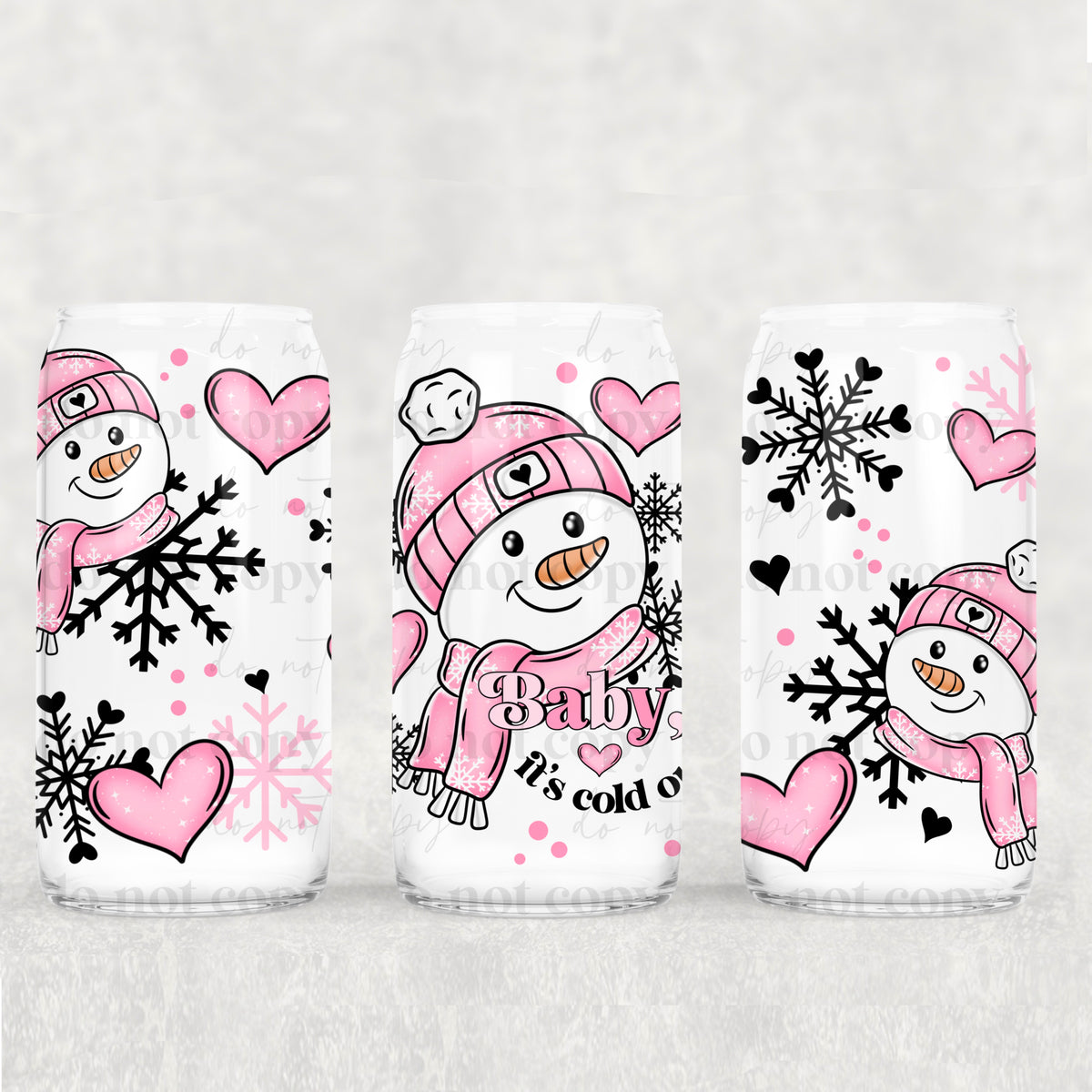 7118 baby its cold outside snowman with pink hat and scarf (CSC) UV DTF WRAP