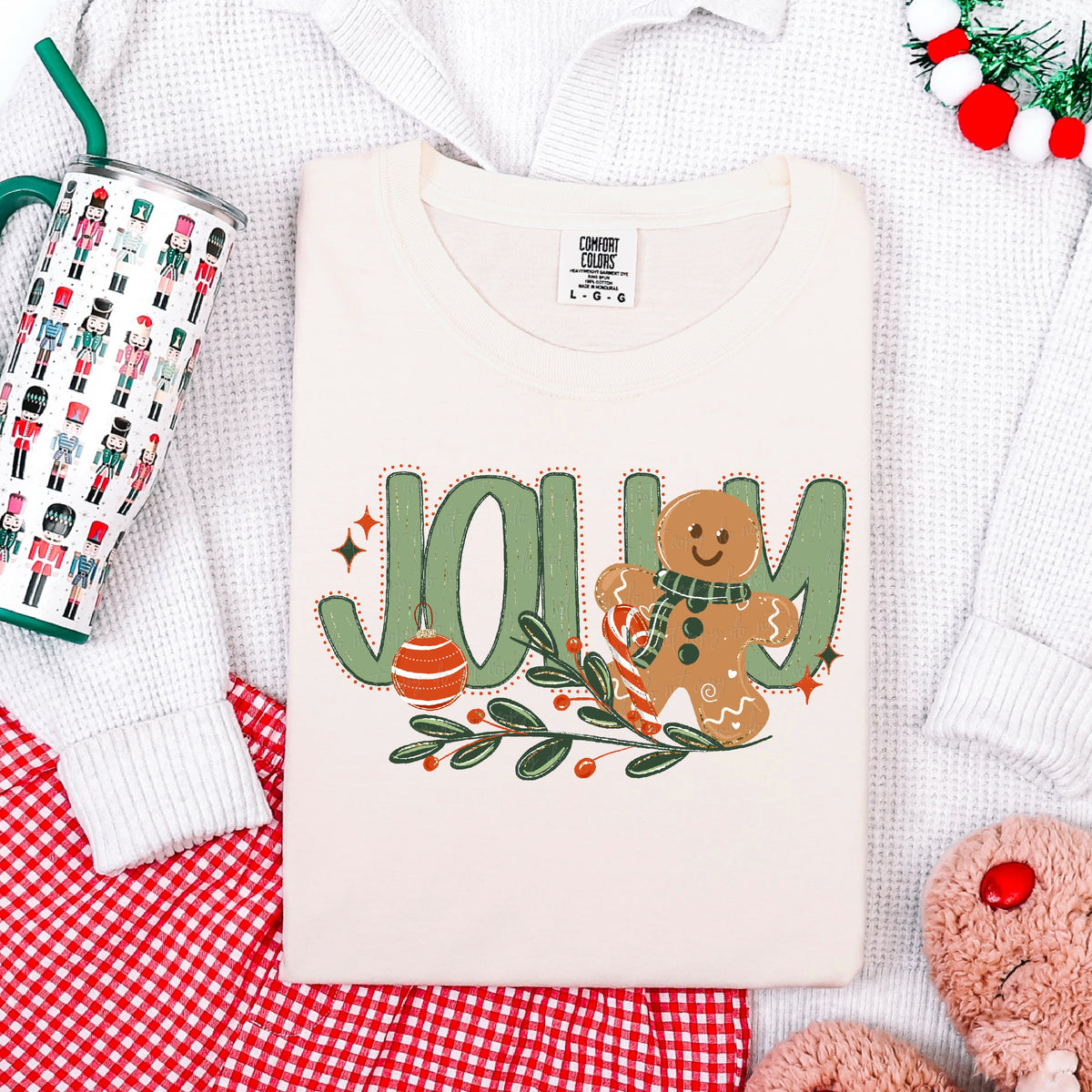 Jolly Green Font with gingerbread (Virgo) DTF Transfer