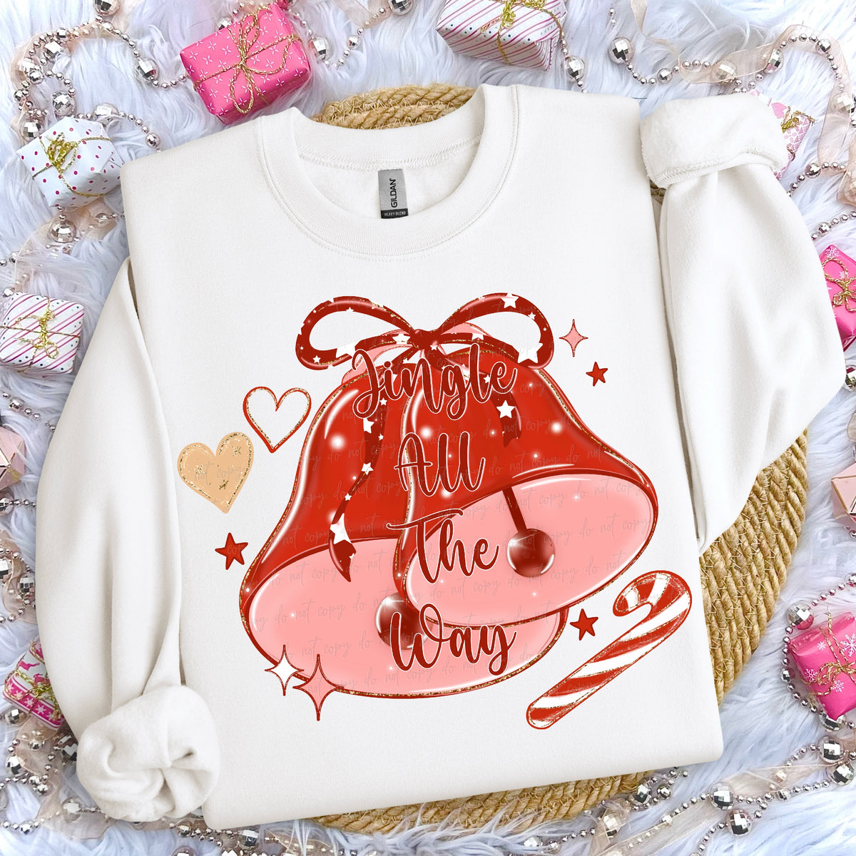 Jingle all the way red bells with hearts and candy cane (Virgo) DTF Transfer