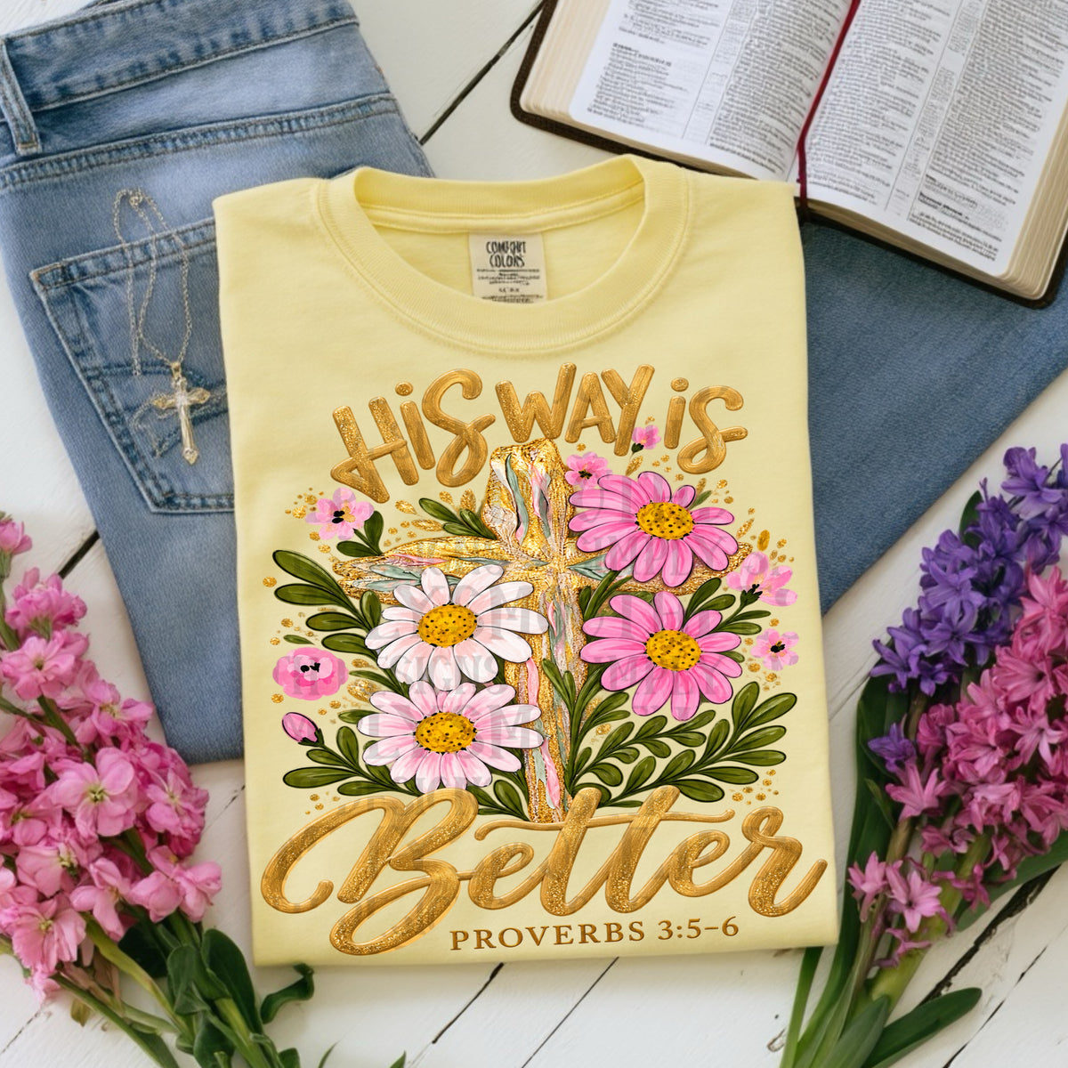 His way is better pink and white flowers (SSD) DTF Transfer