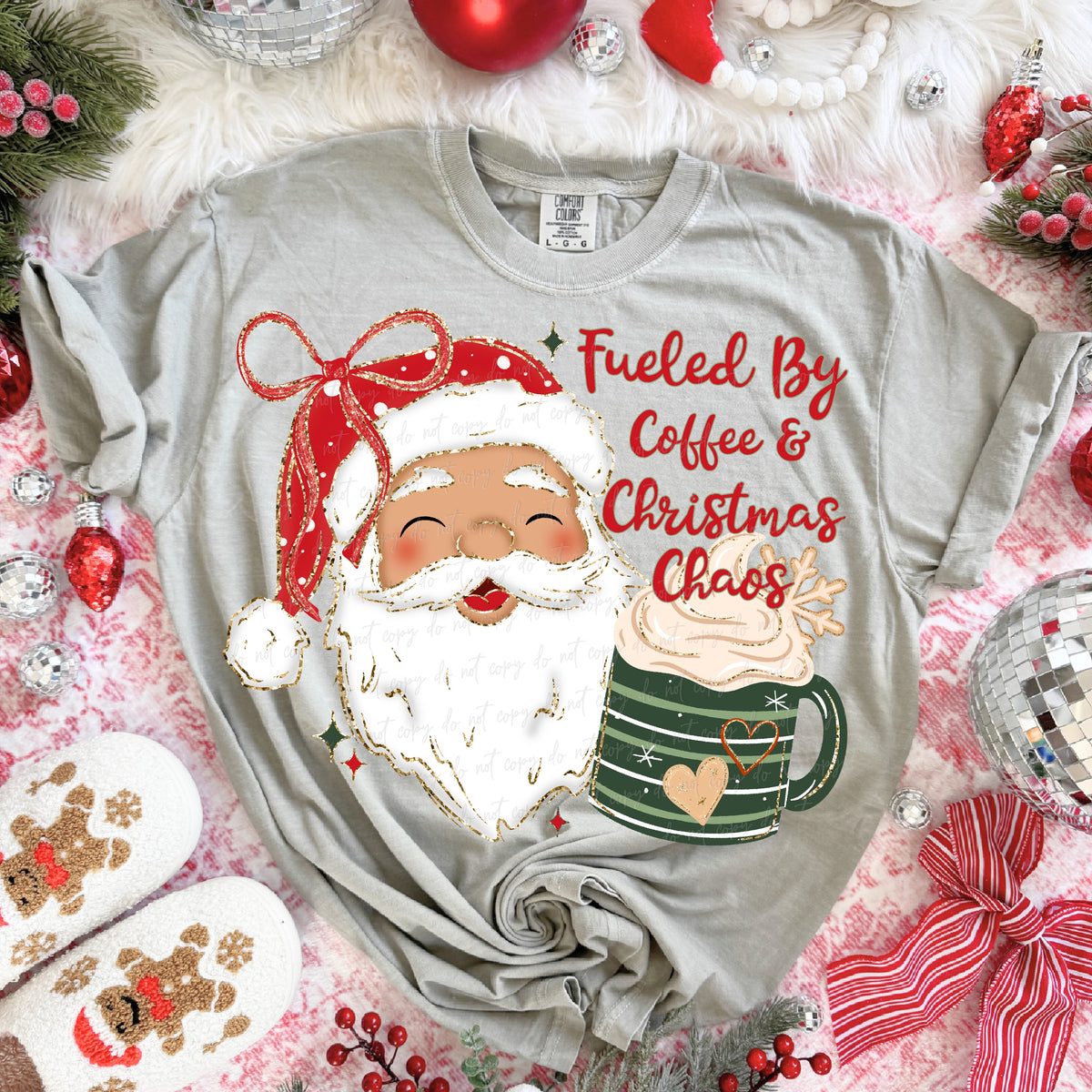 Light tone santa- Fueled by coffee & Christmas chaos (Virgo) DTF Transfer