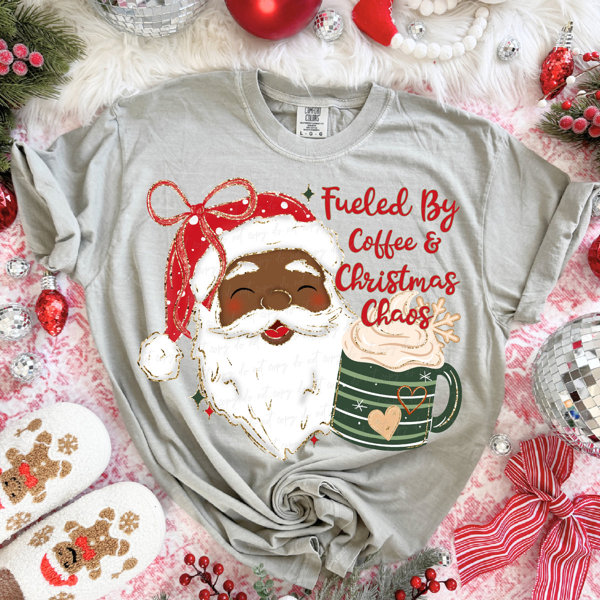 Dark tone Santa- Fueled by coffee & Christmas chaos (Virgo) DTF Transfer