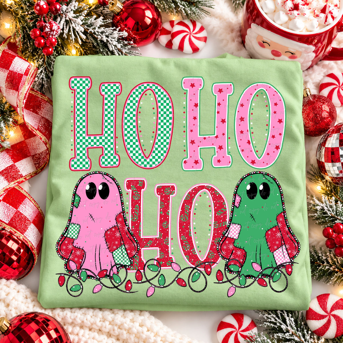 Ho ho ho Christmas ghost and Christmas lights (Virgo) DTF Transfer