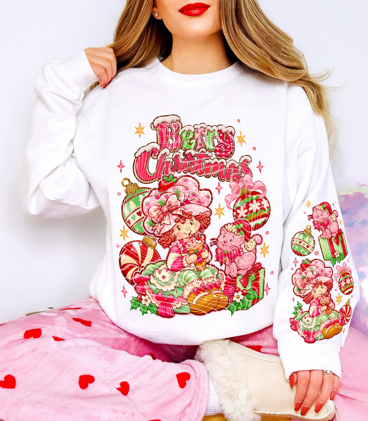 Short cake and pink cat sitting on present (SLEEVE ONLY) (Gravitee) DTF Transfer
