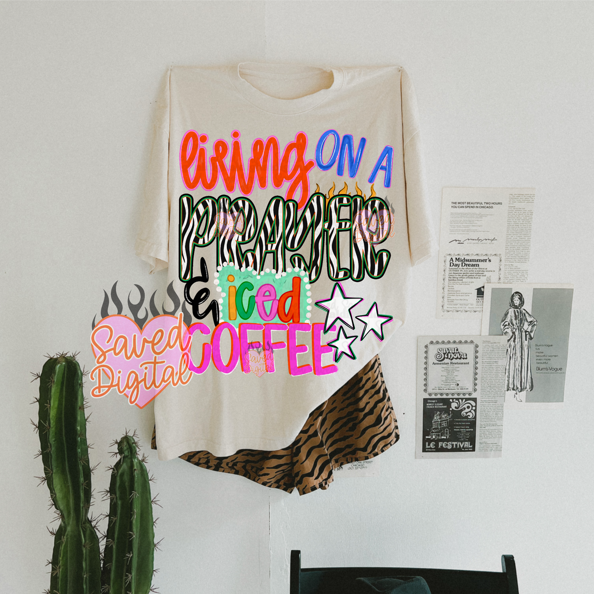 Raised on prayer & iced coffee zebra (Saved) DTF Transfer
