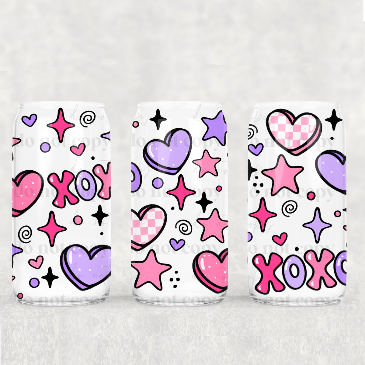 7439 valentines hearts xoxo light pink dark pink and purple (CSC) UV DTF WRAP