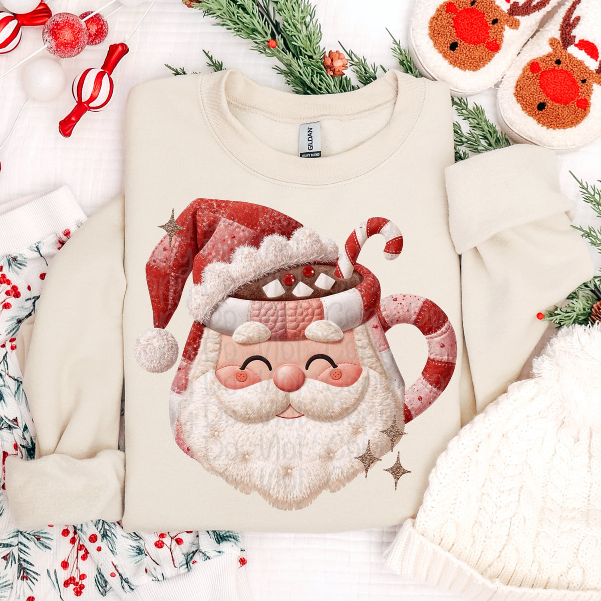 Light Skin Santa Hot Cocoa Mug No Words (Virgo) DTF Transfer