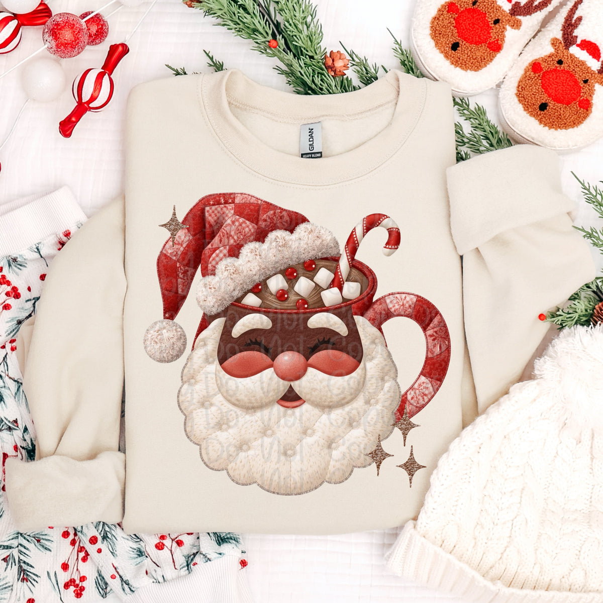 Dark Skin Santa Hot Cocoa Mug No Words (Virgo) DTF Transfer