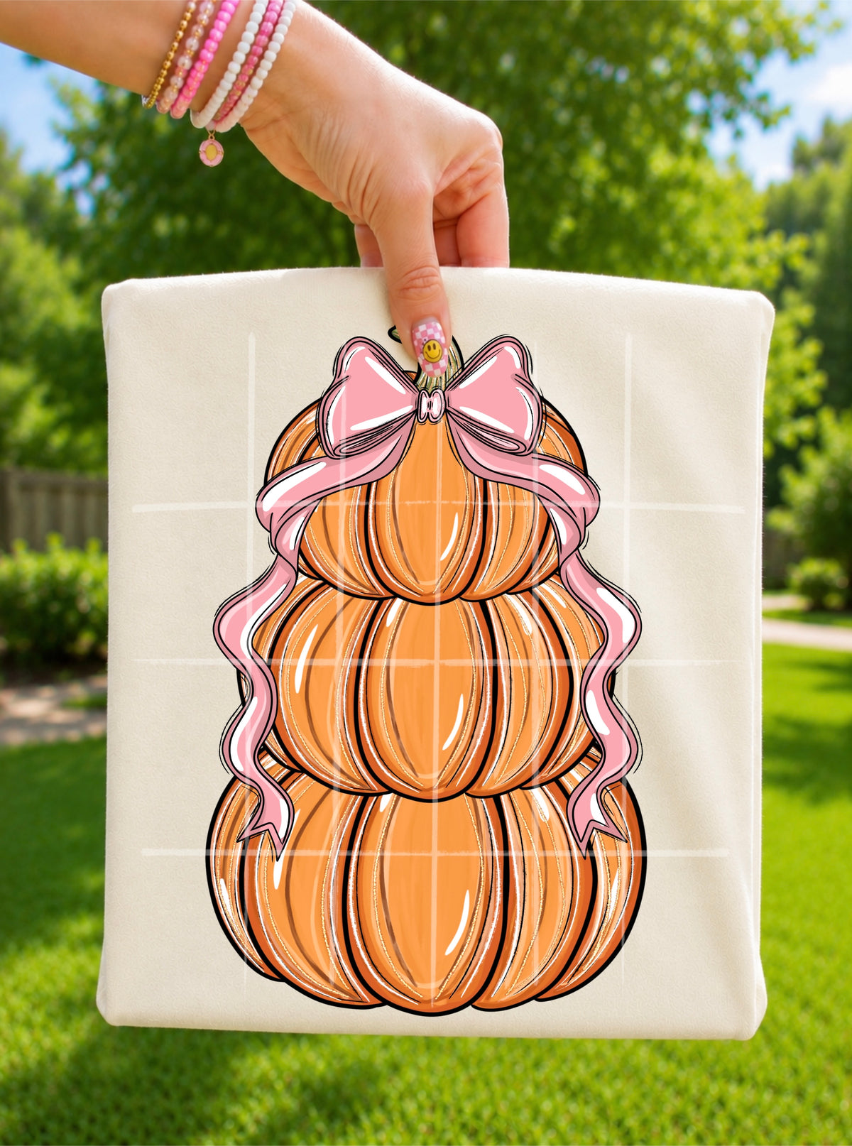 Orange pumpkin trio stacked WITH pink bow (TDC) DTF Transfer