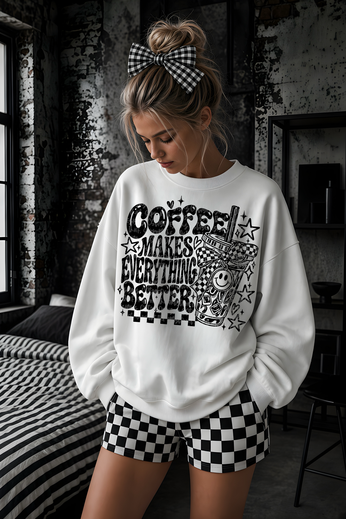 Coffee makes everything better with stars BLACK (CST) DTF Transfer