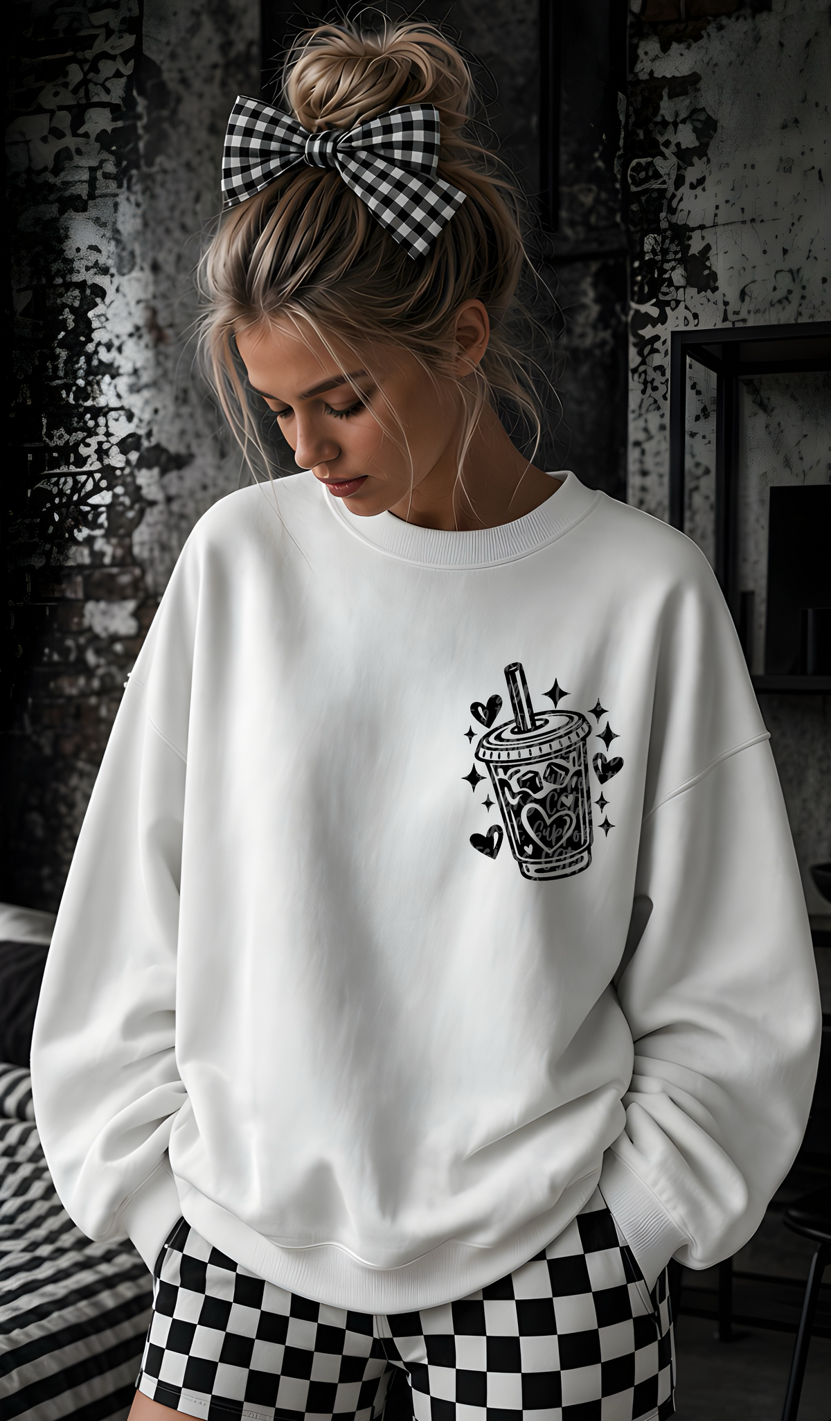 Iced coffee stars and hearts BLACK (CST) DTF Transfer