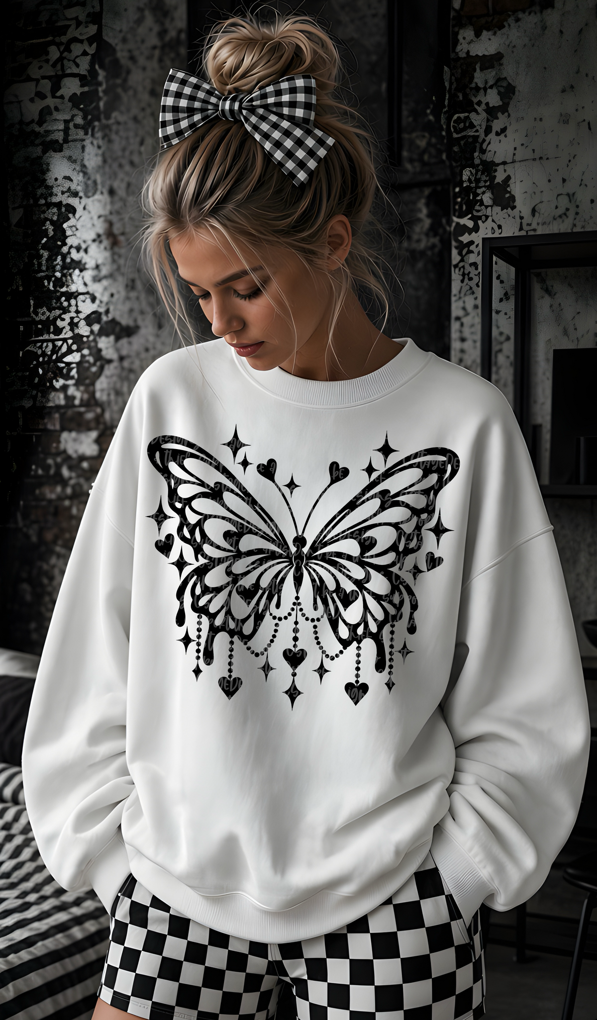 Butterfly with hearts dripping BLACK (CST) DTF Transfer