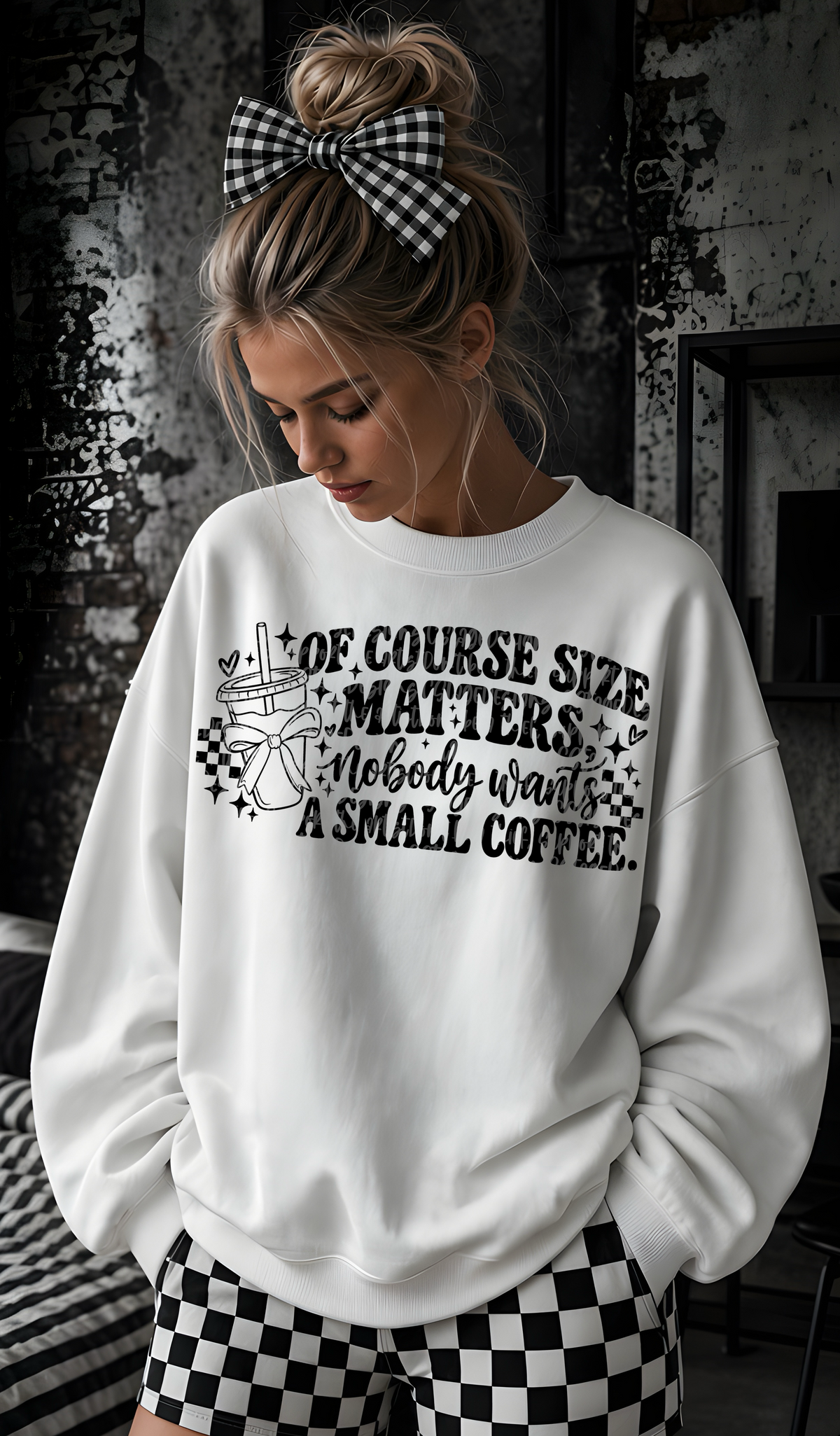 Of course size matters nobody wants a small coffee checkered BLACK (CST) DTF Transfer