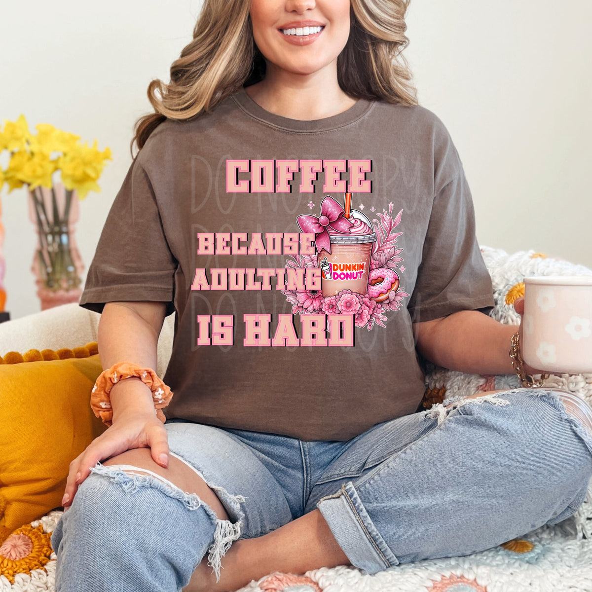 Coffee because adulting is hard pink (VIRGO) 34711 DTF transfer