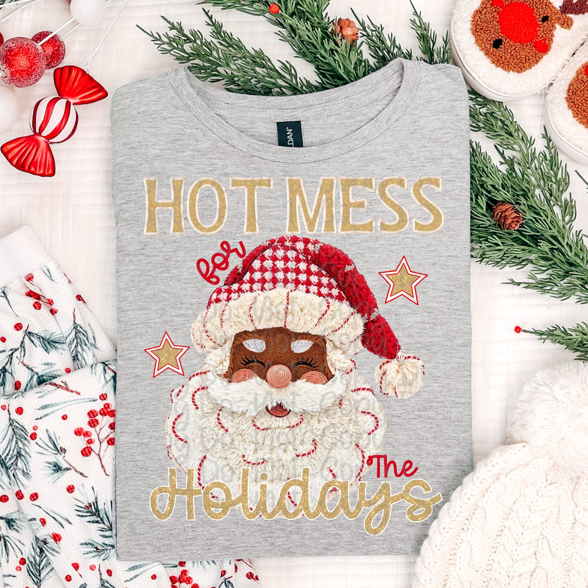 Dark skin Hot Mess Holiday Santa (Virgo) DTF Transfer