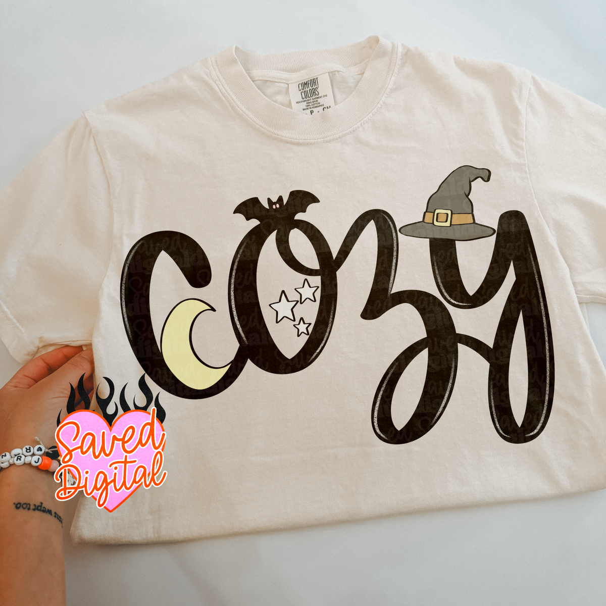 Cozy bat witch hat and moon (Saved) DTF Transfer