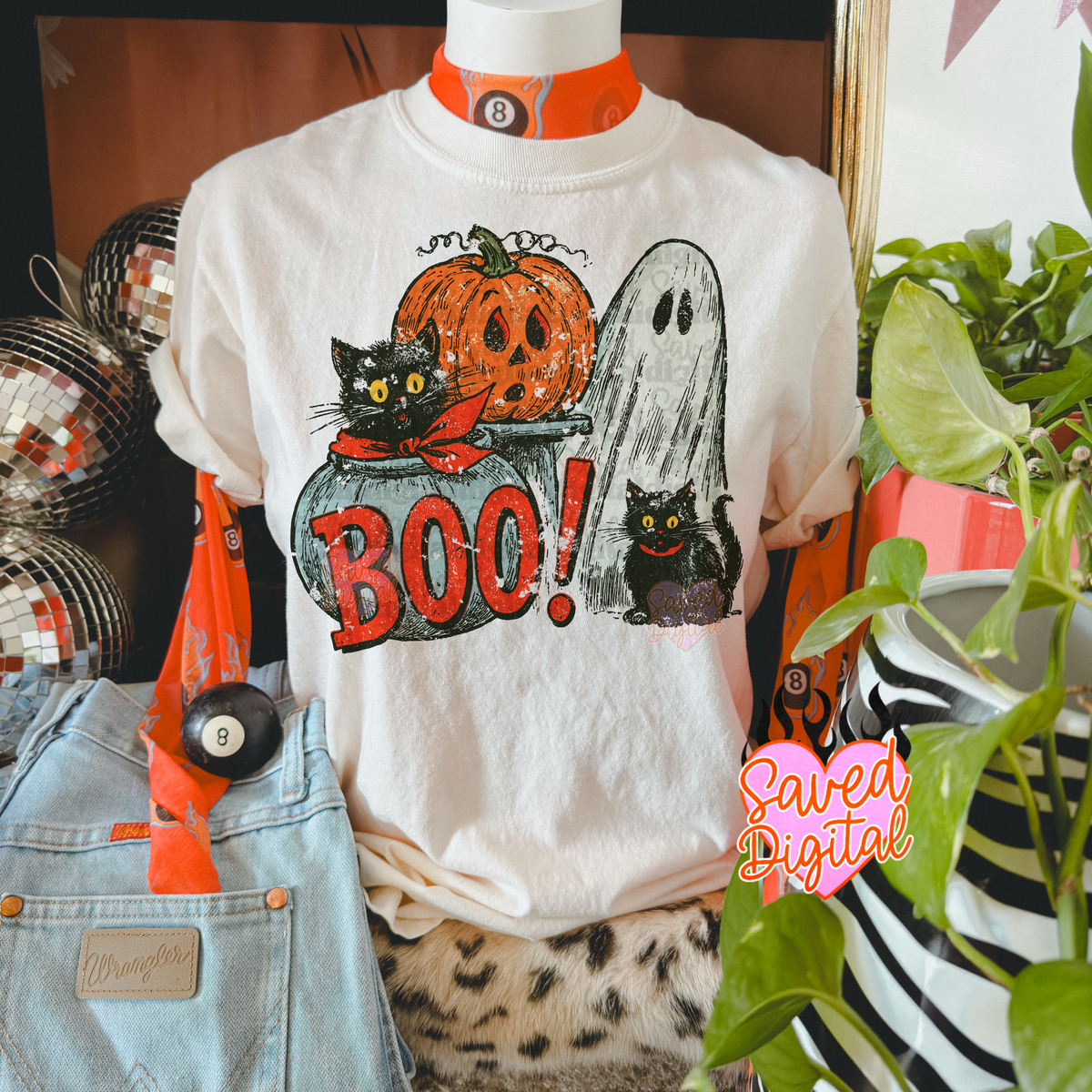 Boo ghost pumpkin and cats faux sequins (Saved) DTF Transfer