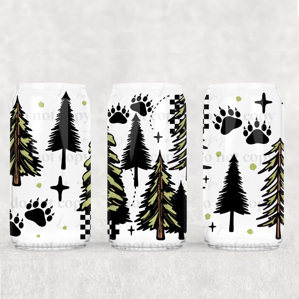 7797 green trees and paw prints (CSC) UV DTF WRAP