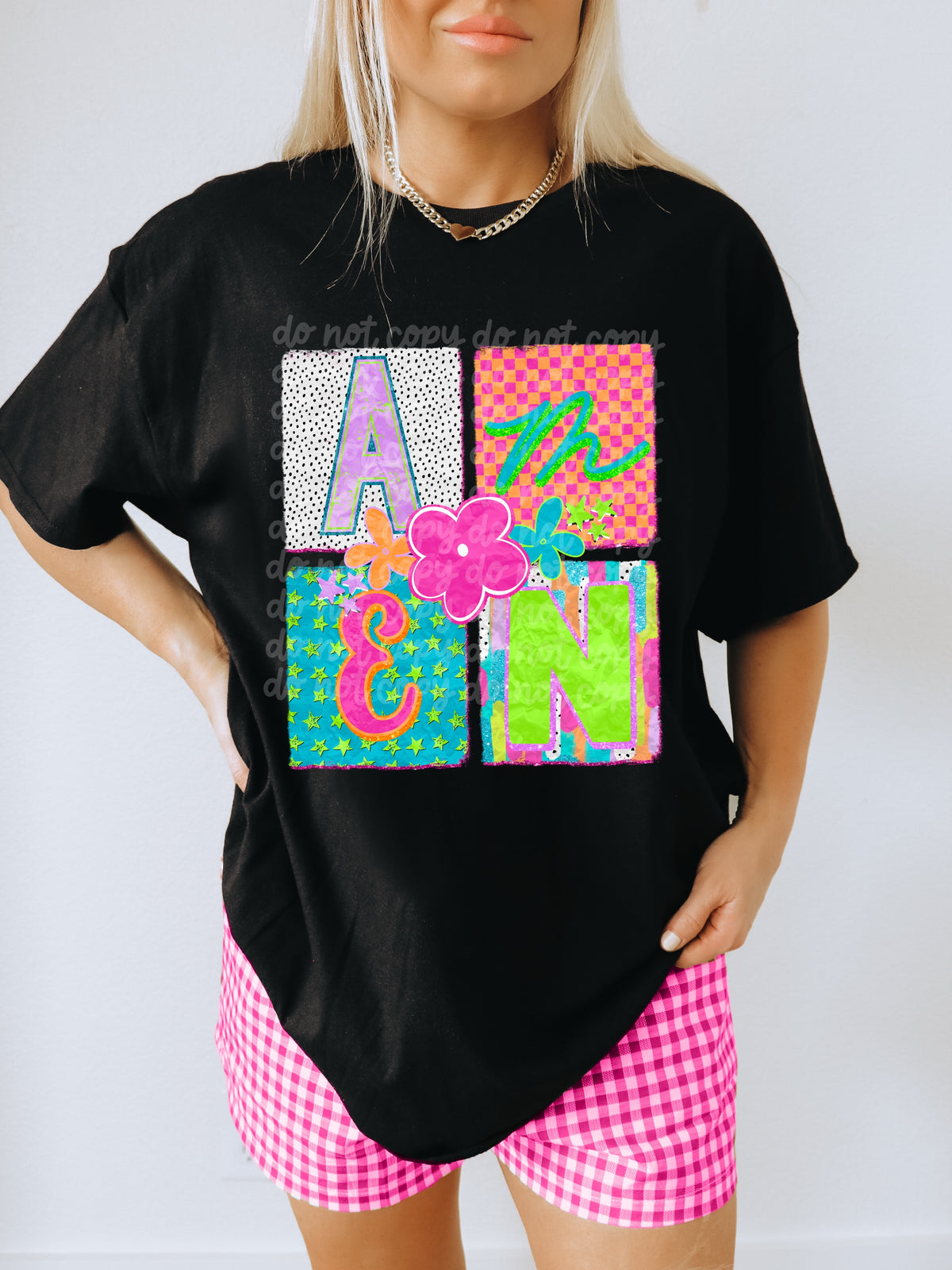 Amen (four squares, diff patterns, flowers) (PH) DTF Transfer
