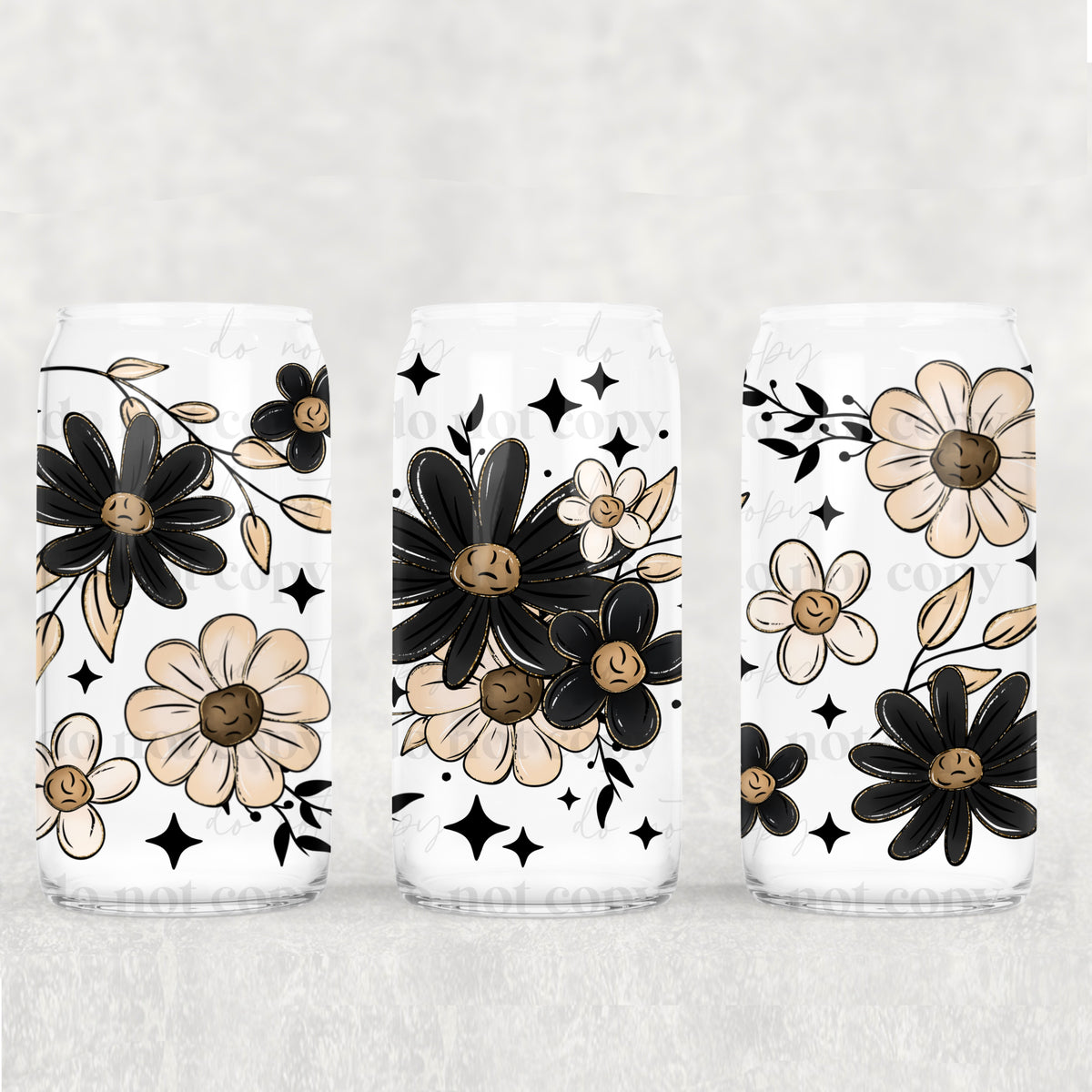 7955 black and beige flowers (CSC) UV DTF WRAP