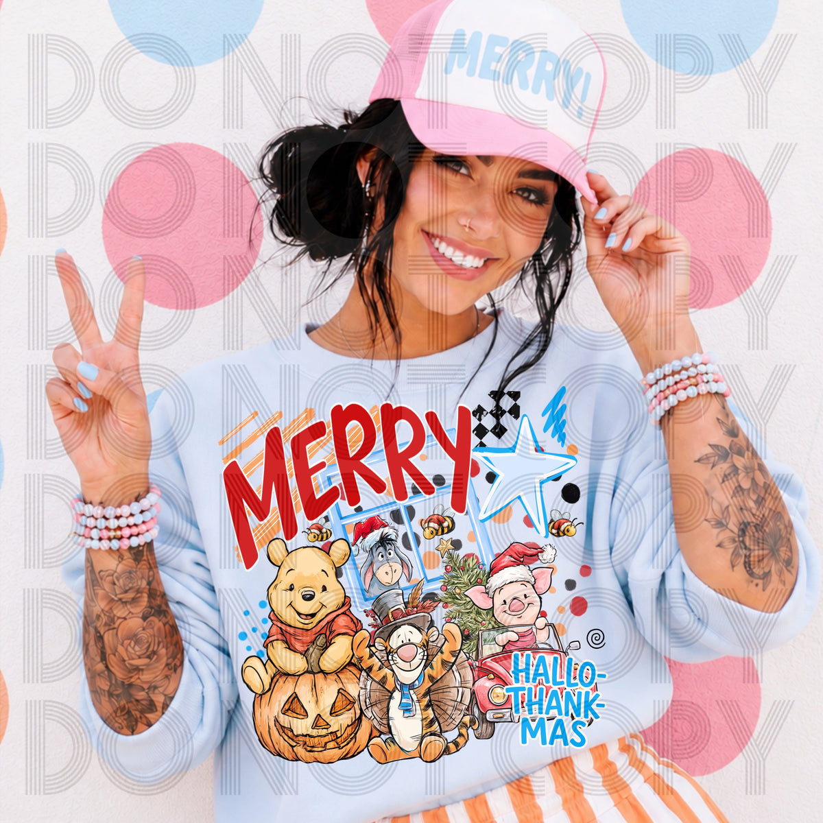 Merry hallothanksmas bear (Renewed) DTF Transfer