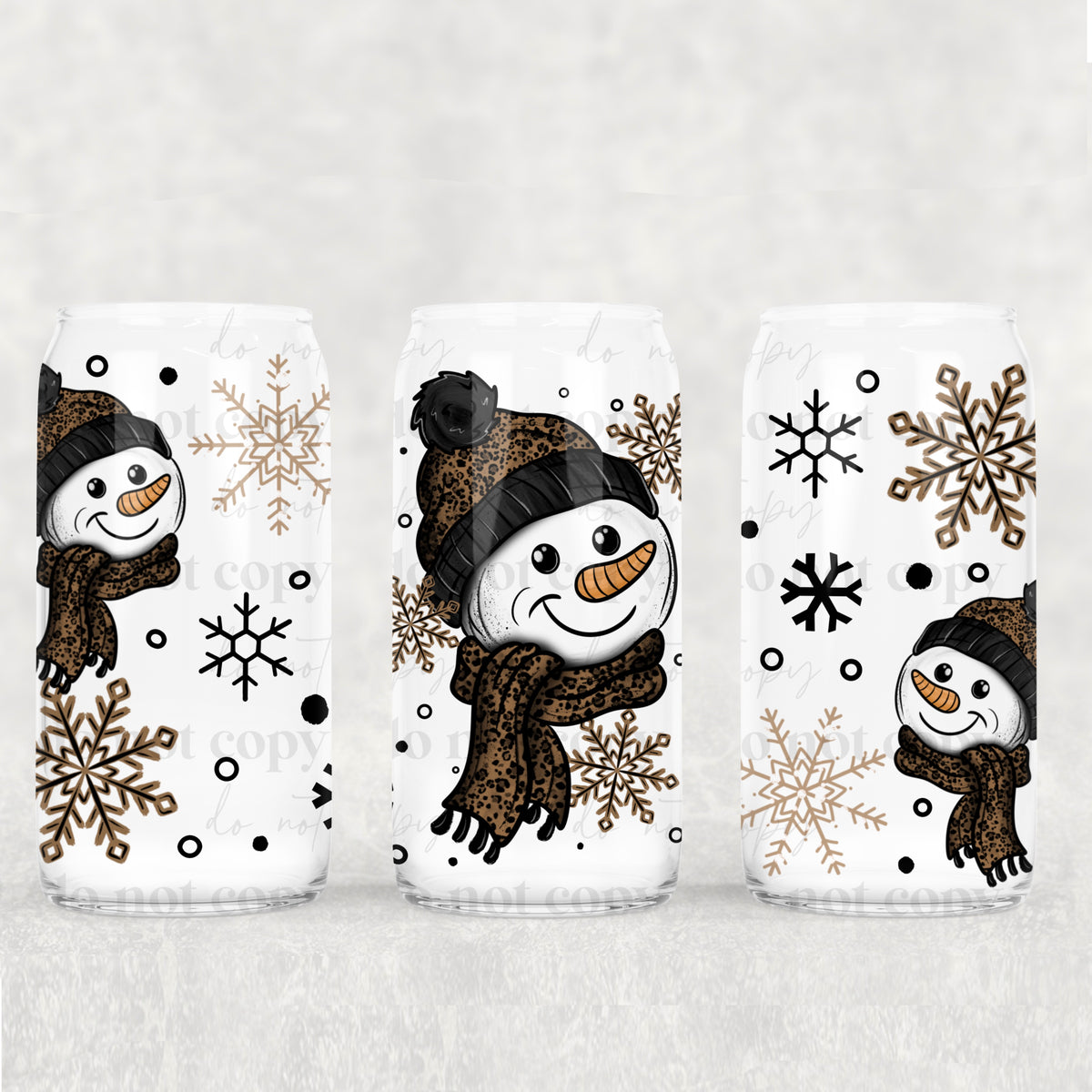 7968 snow man with cheetah print hat and scarf (CSC) UV DTF WRAP