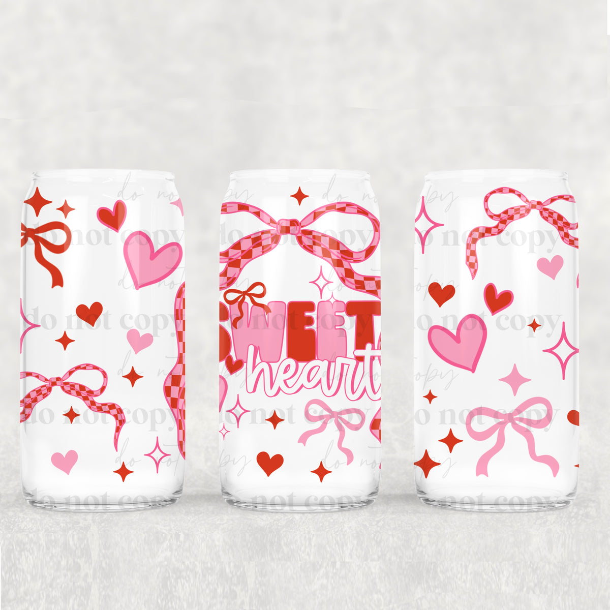 7974 sweetheart pink and red checkered bow (CSC) UV DTF WRAP