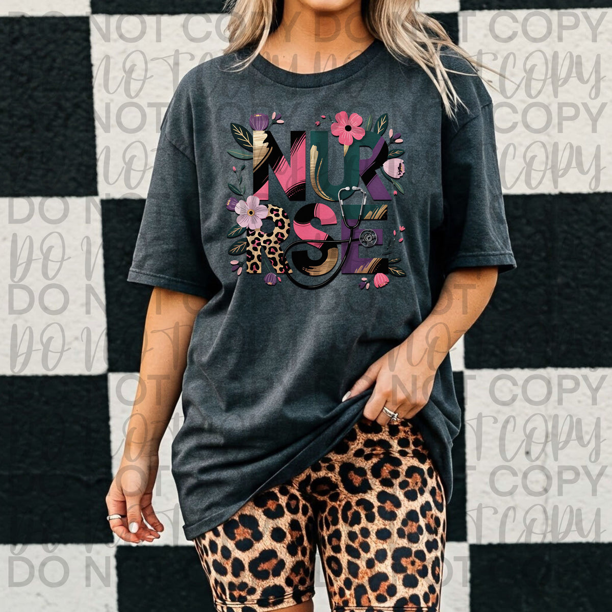Nurse floral leopard (Starlight) 101025 DTF transfer