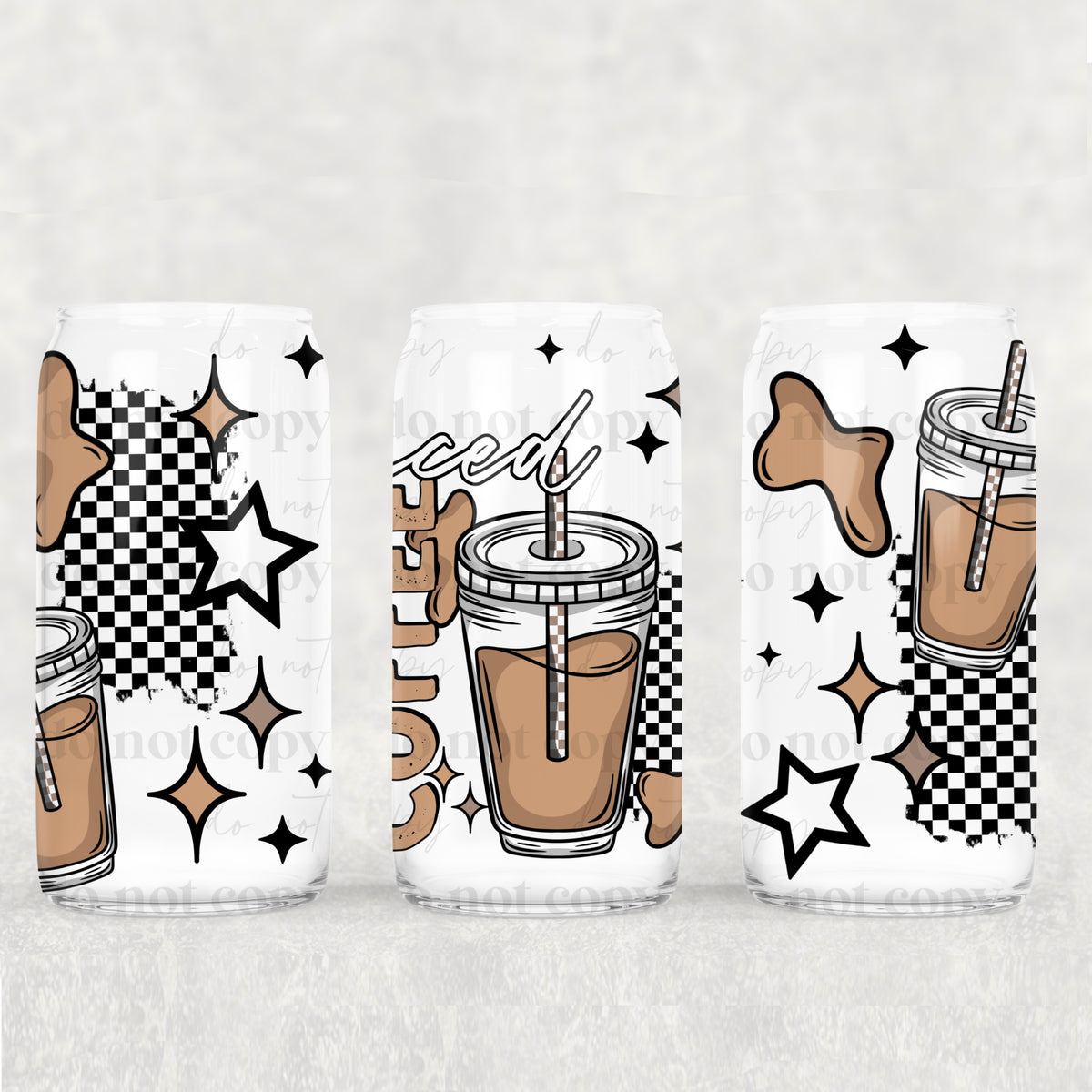 Iced coffee checkered (CSC) UV DTF WRAP