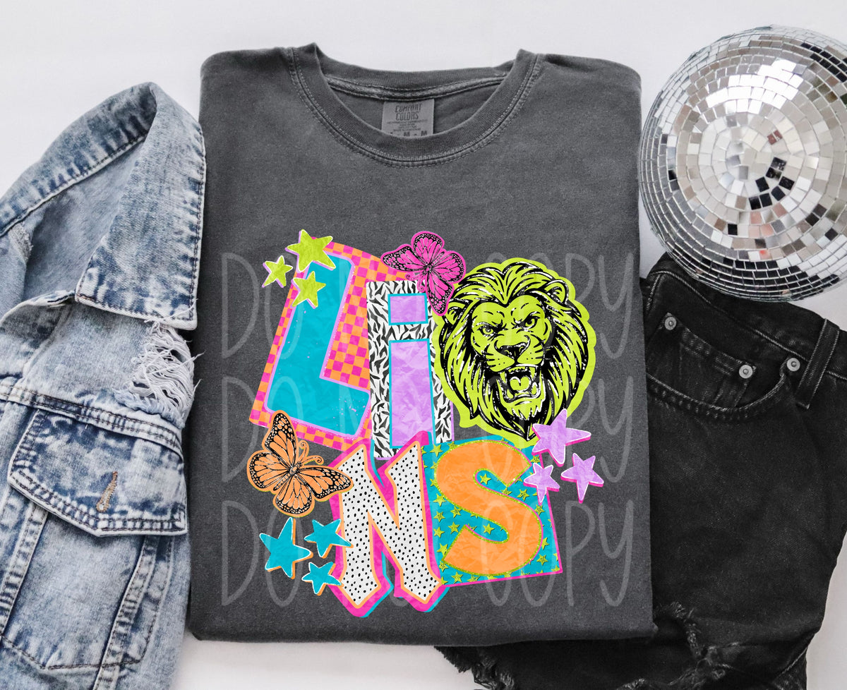 Lions NEON magazine font (PH) DTF transfer