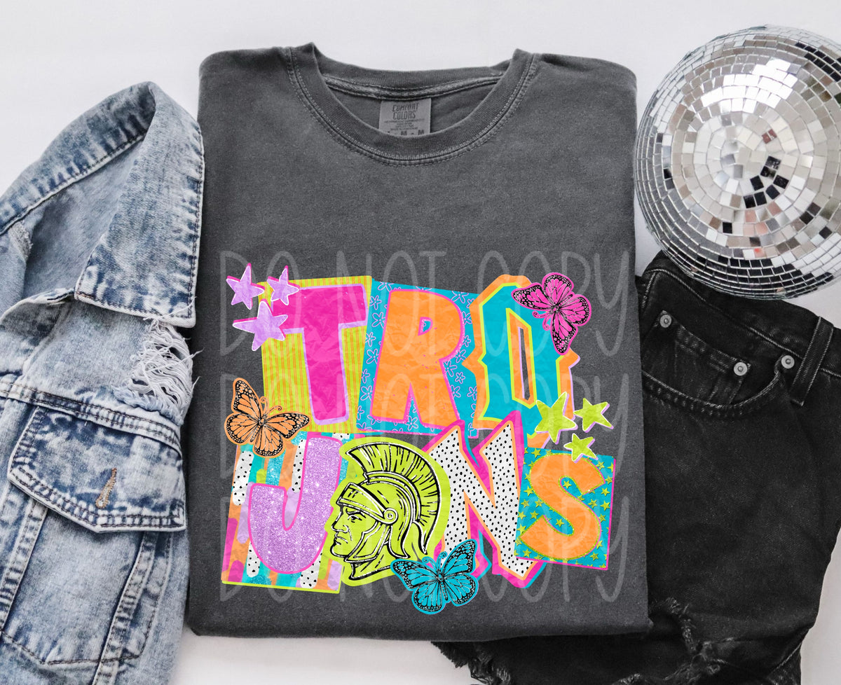 Trojans NEON magazine font (PH) DTF transfer