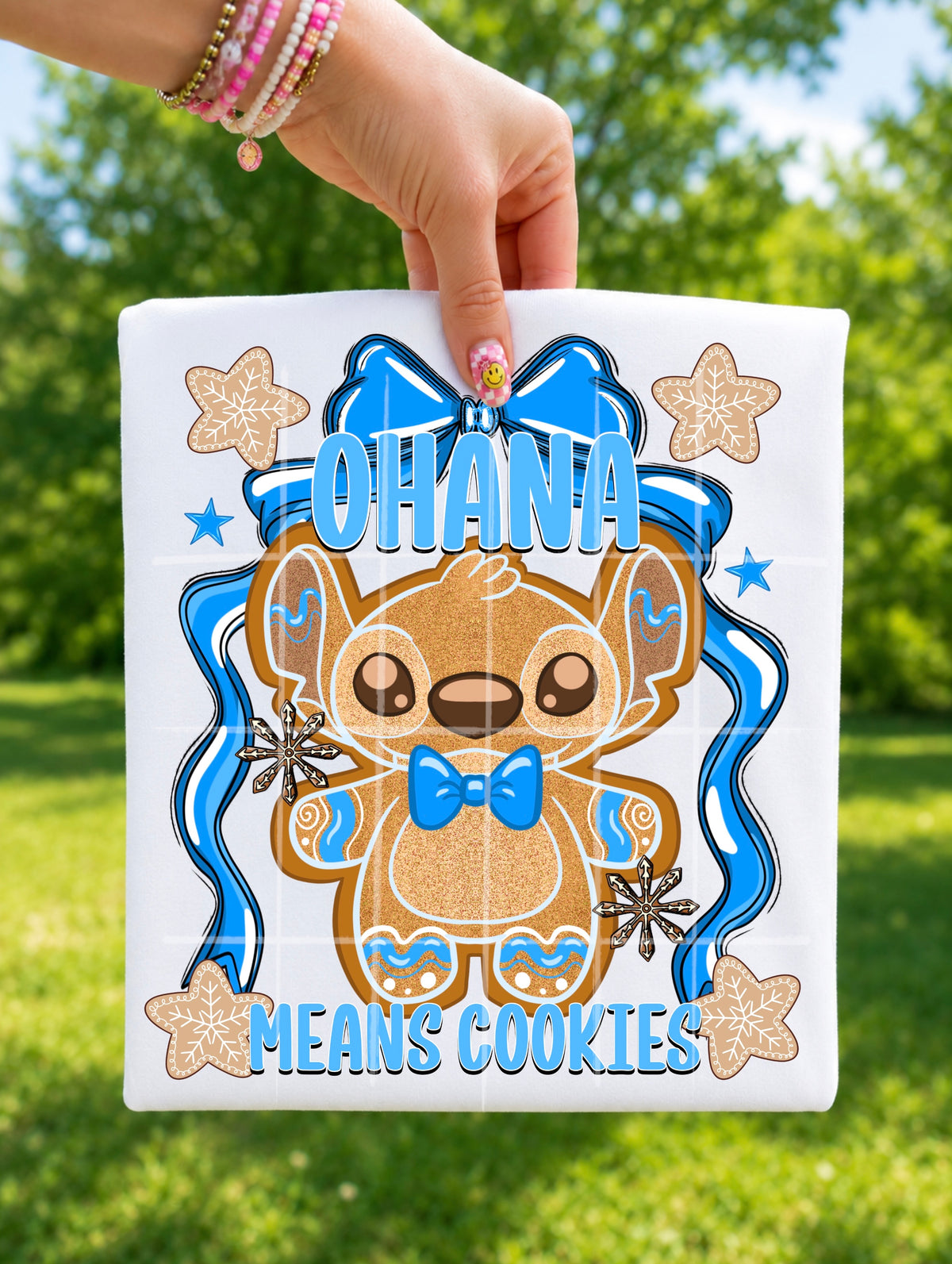 Ohana means cookies blue bow (TDC) DTF transfer