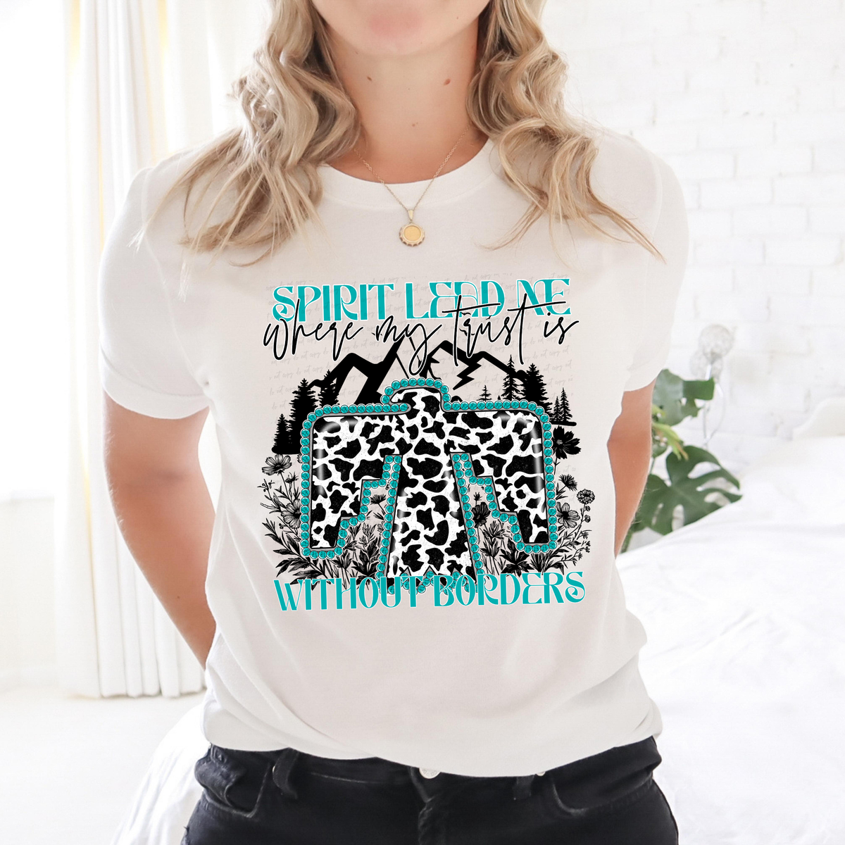 Spirit Lead Me Where My Trust Is Without Borders Cow Print Cross 117734 DTF transfer