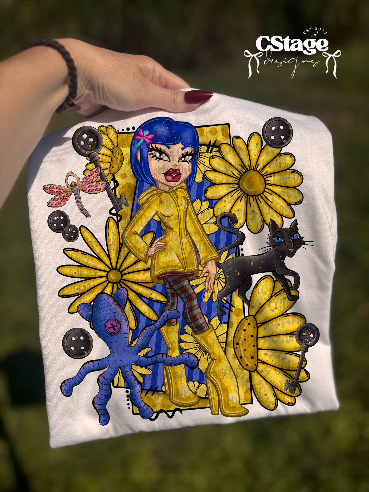 Blue hair doll yellow sunflowers (Cstage) DTF Transfer