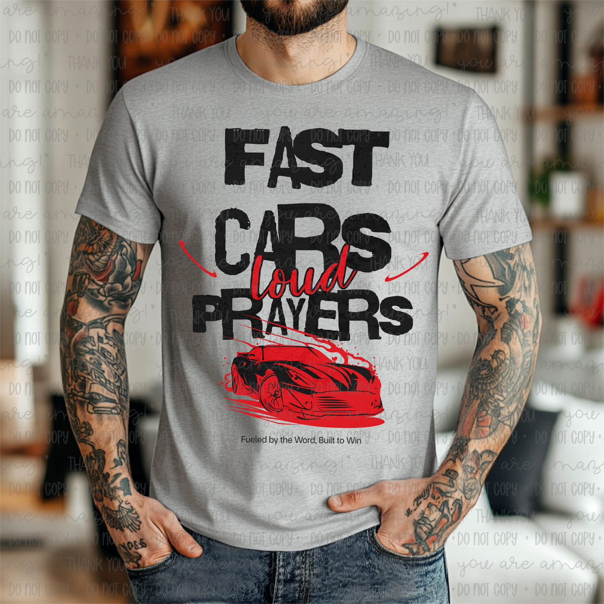 Fast cars and prayers 103789 DTF transfer