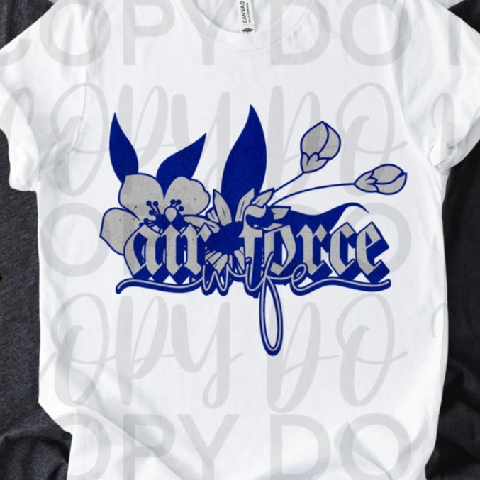 Air Force Wife Blue Florals (Starlight) 102422 DTF transfer