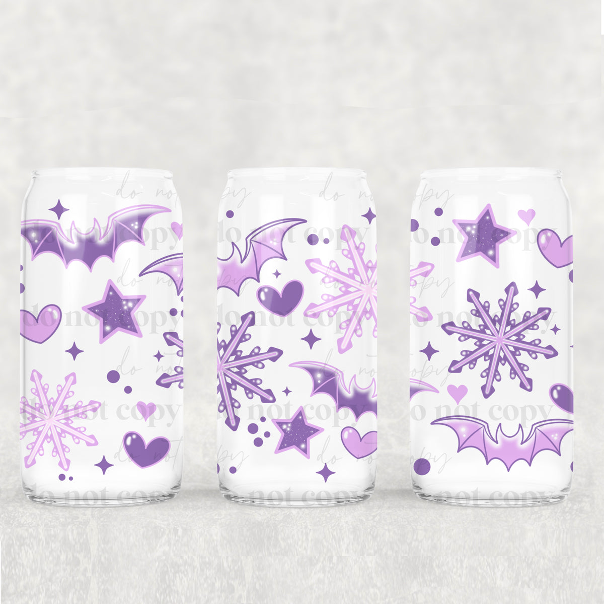 8277 purple bats snowflakes hearts and stars (CSC) UV DTF WRAP