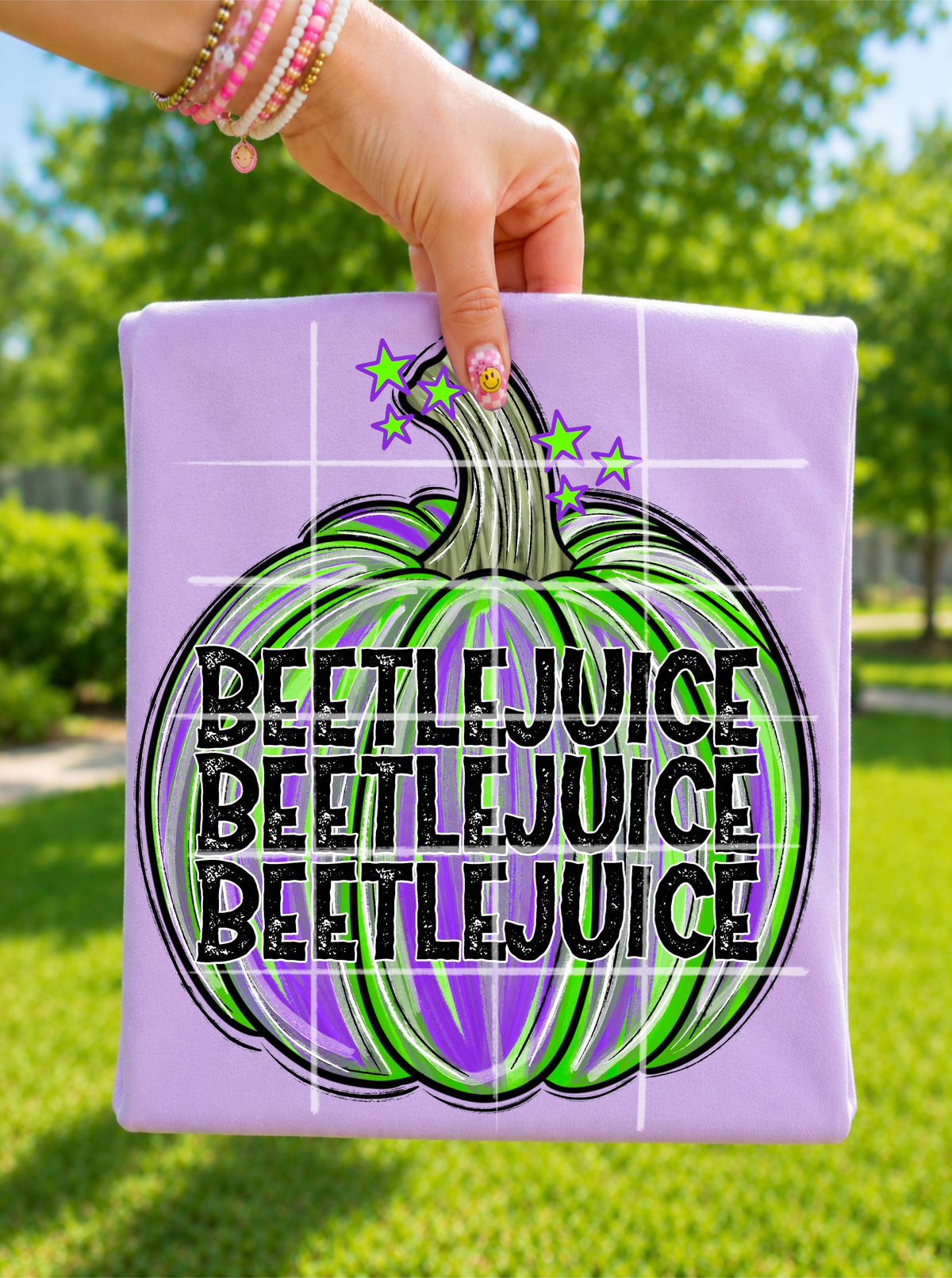 BJ trio stacked purple and green brushstroke pumpkin (TDC) DTF Transfer