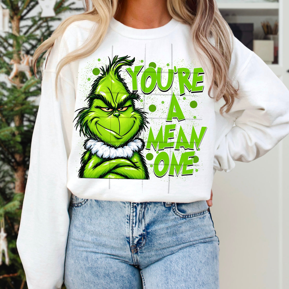 You're a mean one gman white collar green splatter (TDC) DTF Transfer