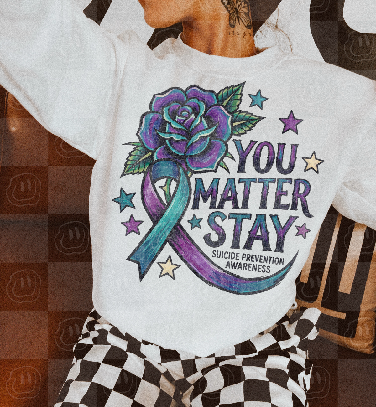 You matter stay pink and purple rose and ribbon with stars (Unhinged) DTF Transfer