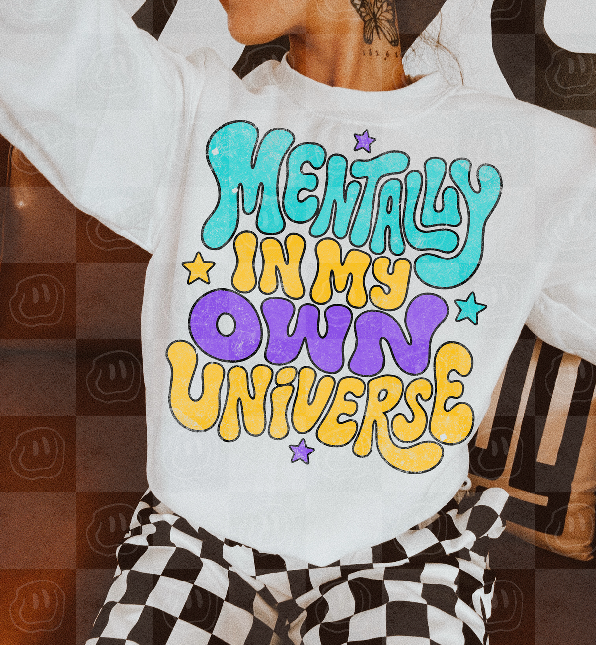 Mentally in my own universe bubble letters with stars (Unhinged) DTF Transfer