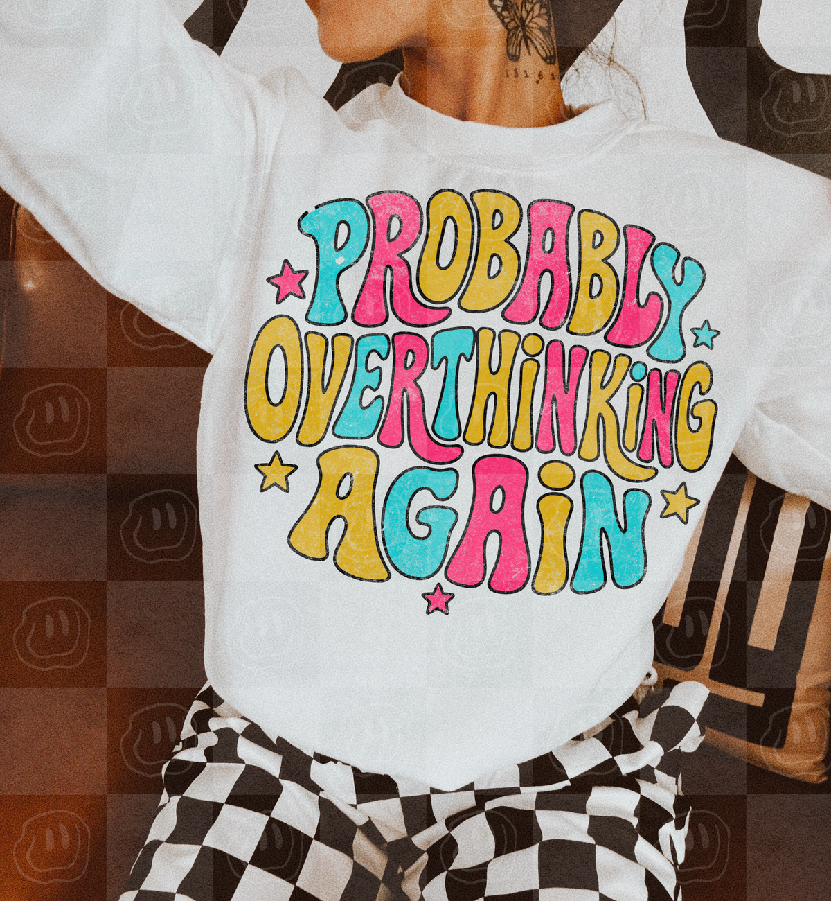 Probably overthinking again bubble letters with stars (Unhinged) DTF Transfer