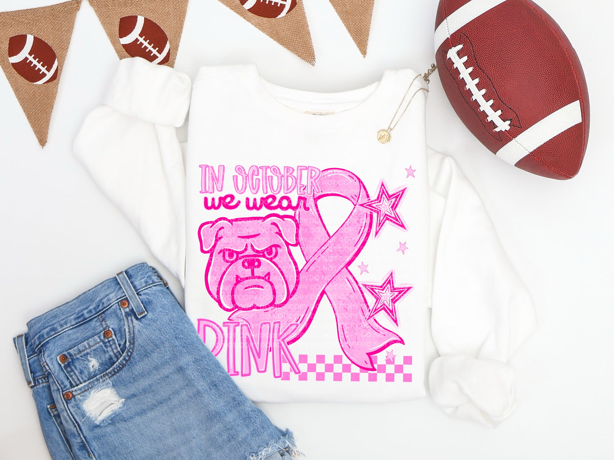 In October we wear pink ribbon bulldogs (SCG) DTF Transfer