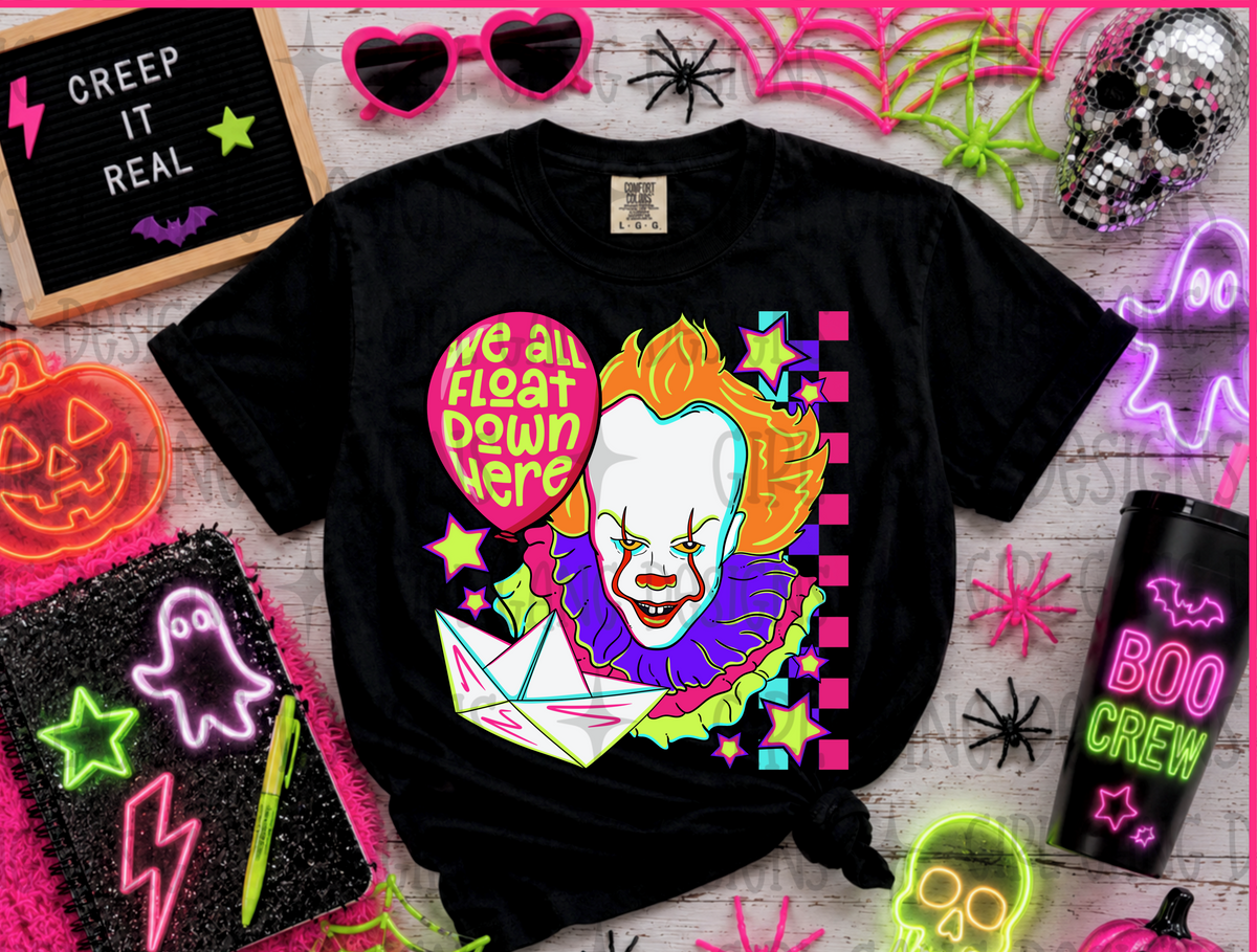 We all float down here clown DTF transfer