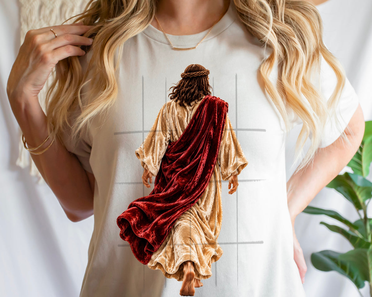 Jesus walking faux velvet (TDC) DTF Transfer